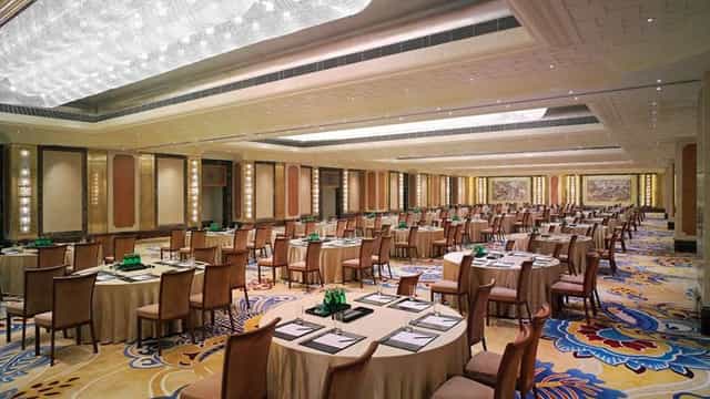 Elegant banquet hall in China World Hotel, ideal for conferences and corporate events.
