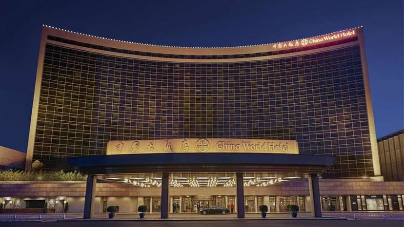China World Hotel Beijing exterior, modern architecture, ideal for conferences and events.
