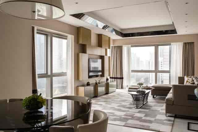 Elegant business lounge in Jumeirah Living Guangzhou for corporate events and meetings.