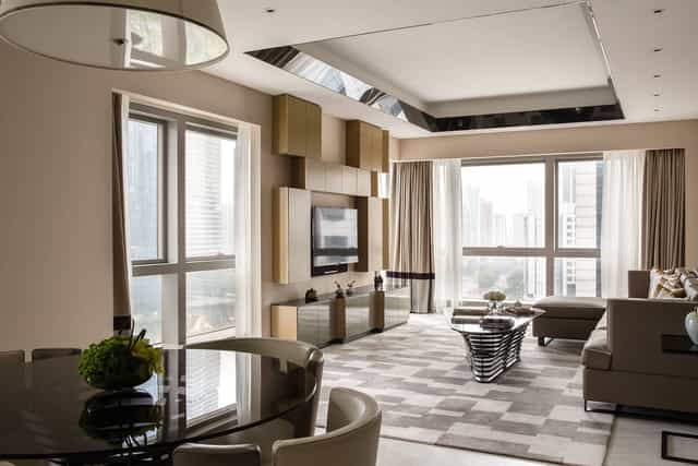 Elegant business lounge in Jumeirah Living Guangzhou for corporate events and meetings.