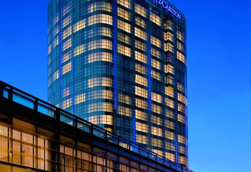 Modern Ritz-Carlton Beijing suite with glass façade for events and meetings.