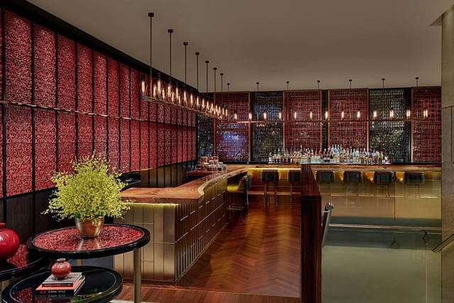 Sophisticated bar area at Temple of Heaven Two for corporate receptions and networking.