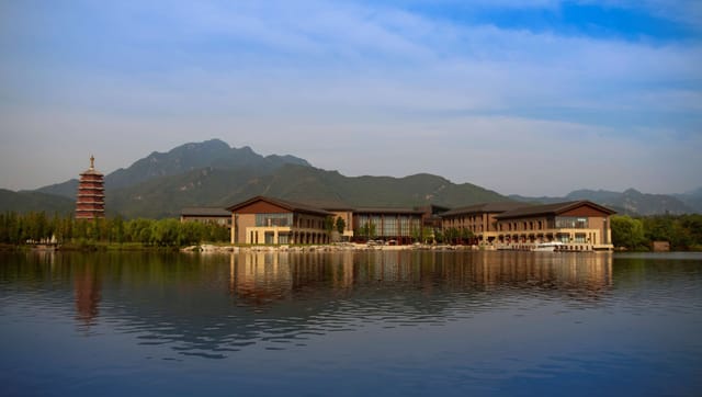 Grand Ballroom at Yanqi Hotel, lakeside venue for corporate events and weddings.