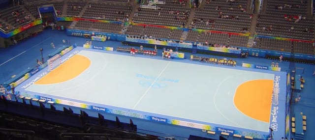 Beijing National Indoor Stadium sporting event with vibrant court and audience seating.