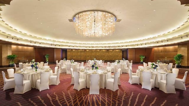 Elegant conference hall in Hilton Beijing Tongzhou, ideal for weddings and corporate events.