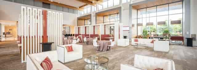 Modern Stanford Redwood City Conference Center with flexible event space and stylish seating.