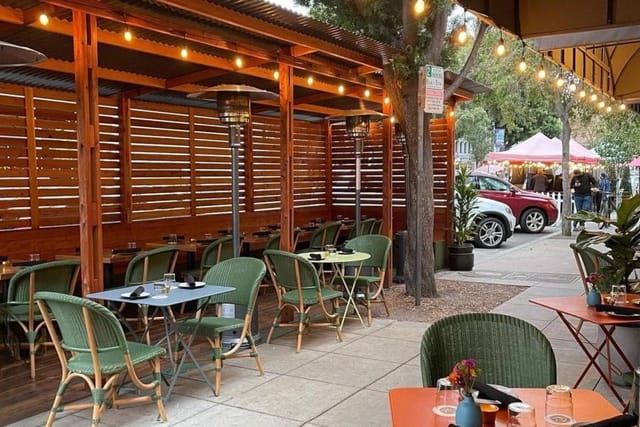 Charming outdoor dining space in BarZola, perfect for gatherings and events.