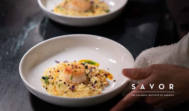 Elegant scallops on creamy risotto for upscale corporate events and gatherings.