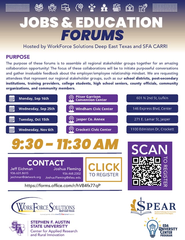Main Meeting Room flyer for community stakeholder forums in Jasper County, promoting engagement.