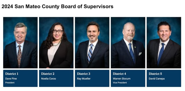 San Mateo County Board of Supervisors meeting at Event Center, key decision-makers.