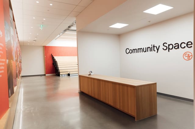 Modern CZI Community Space in Redwood City for events and workshops, featuring a minimalist design.
