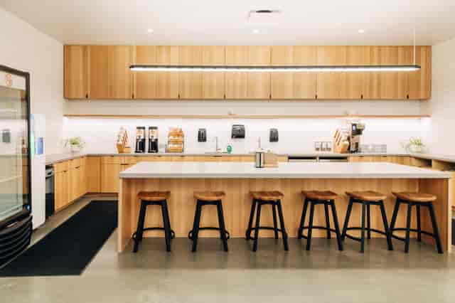 Modern kitchen in CZI Community Space for events and networking in Redwood City.