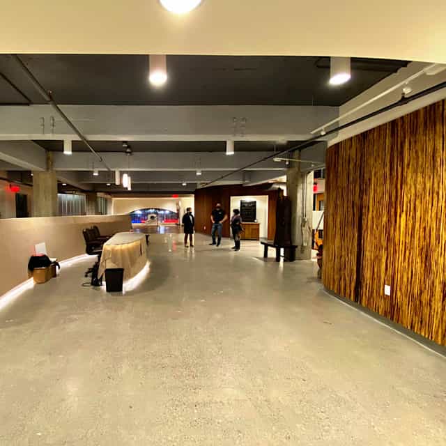 Spacious Community Court in Stanford Redwood City for networking events with wooden accents.