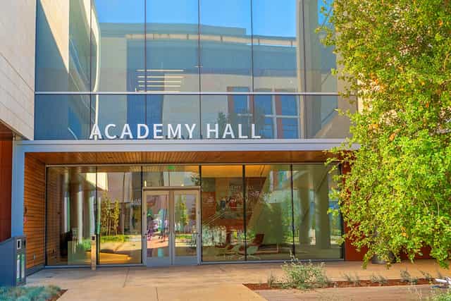 Modern Academy Hall at Stanford Redwood City, ideal for conferences and workshops.