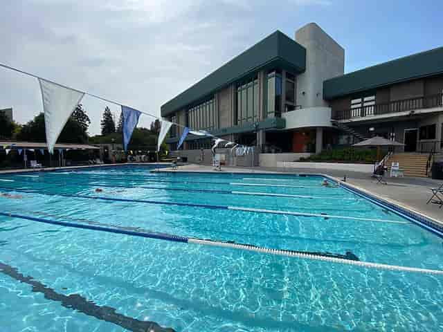 Pristine outdoor swimming pool at Peninsula Community Center for events and gatherings.