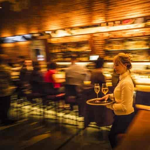 Mezzanine at Perbacco: bustling bar scene with drinks, perfect for networking events.