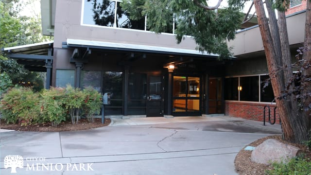 Menlo Park City Hall entrance, modern design, ideal for meetings and events.