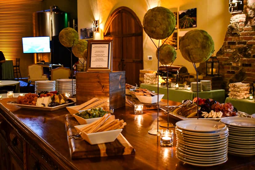 Elegant buffet setup with cheese, ideal for networking events at Redwood City Station.