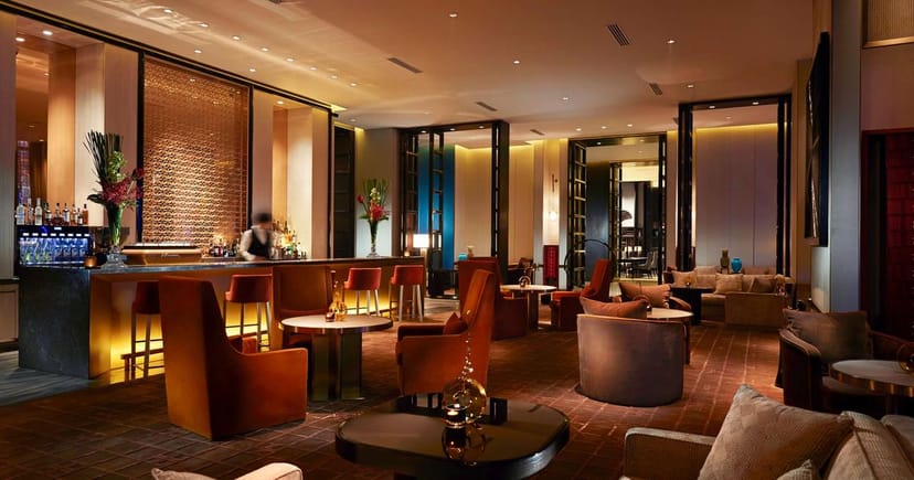 Modern conference hall lounge in Waldorf Astoria Beijing, ideal for networking events.