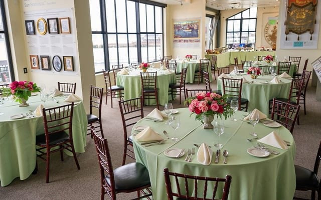 Private dining room at Bistro Boudin with elegant tables, ideal for corporate events and celebrations.