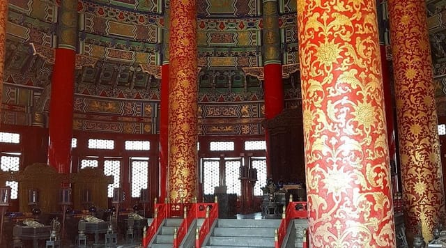 Hall of Prayer interior with ornate columns, ideal for cultural events and conferences.