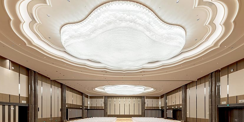 Elegant Multi-function Hall in Beijing Hotel with luxury ceiling, perfect for events.