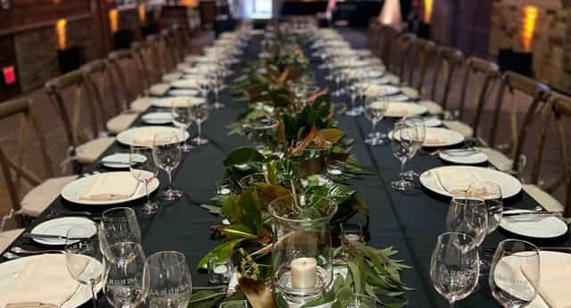 Elegant wedding venue at La Honda Winery with a lavish dining table setup.