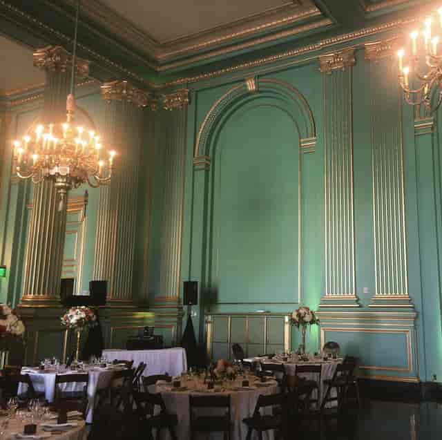 The Green Room in San Francisco, featuring elegant turquoise walls for weddings and events.