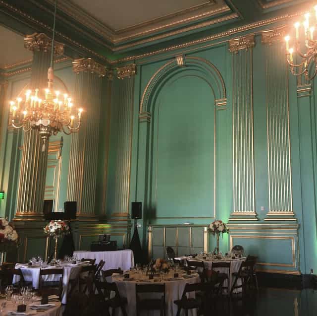 The Green Room in San Francisco, featuring elegant turquoise walls for weddings and events.
