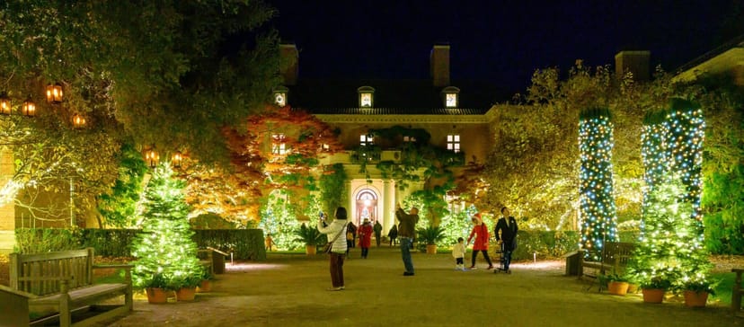 Enchanting Filoli Full Garden venue with illuminated trees, perfect for events and receptions.