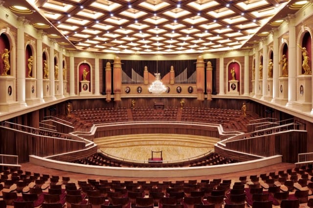 Aula Simfonia Jakarta concert hall with ornate decor, ideal for conferences and gala events.