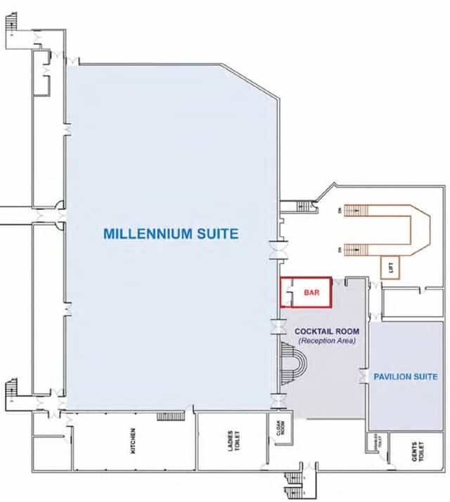 Millennium Suite layout in The City Pavilion for versatile networking events.