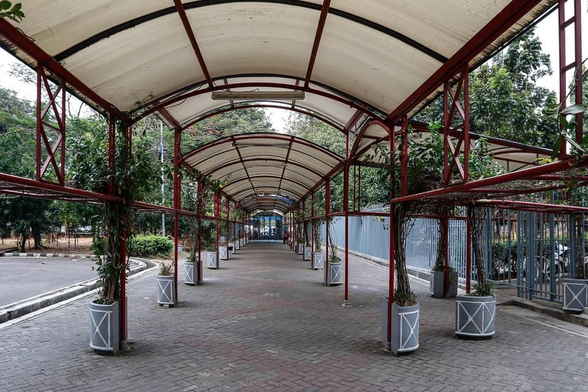 Open Space at Jakarta International Expo with covered archway for events and networking.