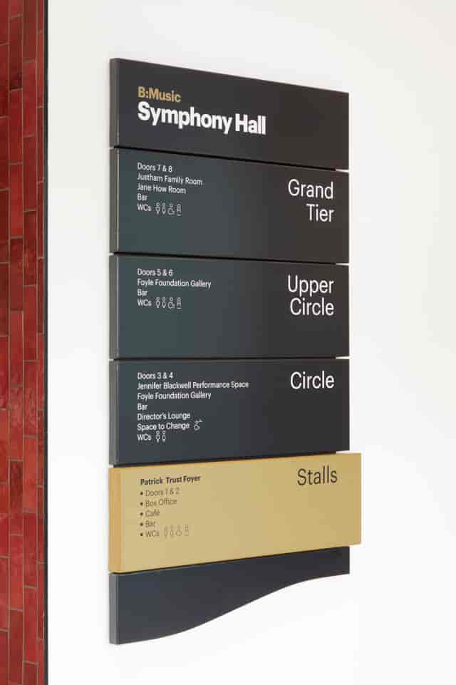 Directional signage board in Justham Family Room for smooth event navigation.
