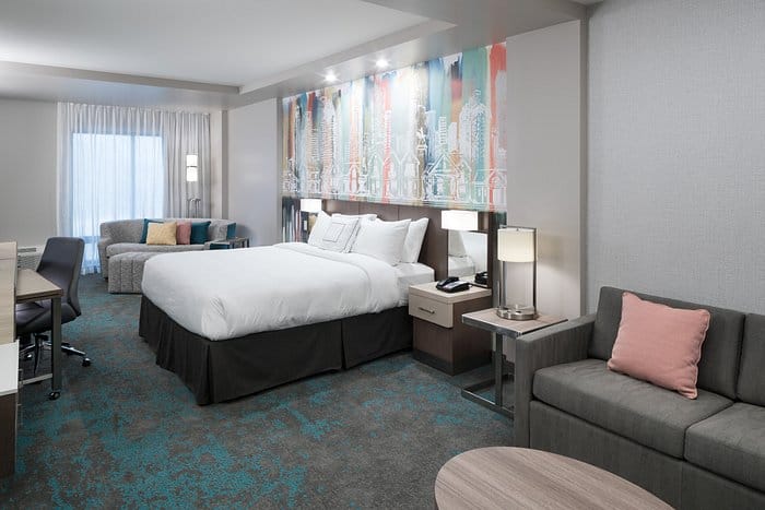 Stylish hotel room in Heights House Hotel; perfect for meetings and events.