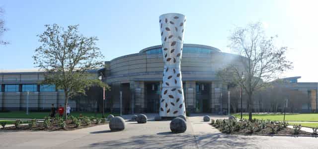 Modern University of Houston event venue with striking architecture and outdoor space.