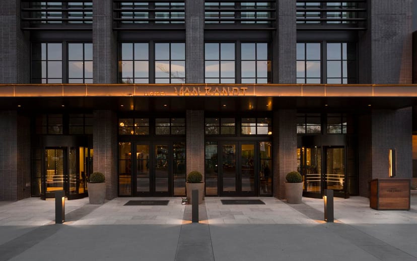 Modern hotel entrance at Republic in Hotel Van Zandt, perfect for events and gatherings.