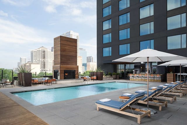 Sleek outdoor pool at Republic, Hotel Van Zandt; perfect for networking events and gatherings.