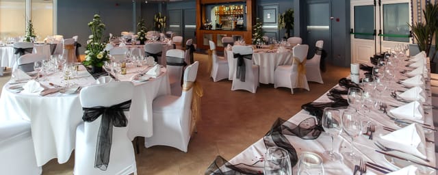 Elegant banquet room at 1857 Sports Lounge for sophisticated events and gatherings.