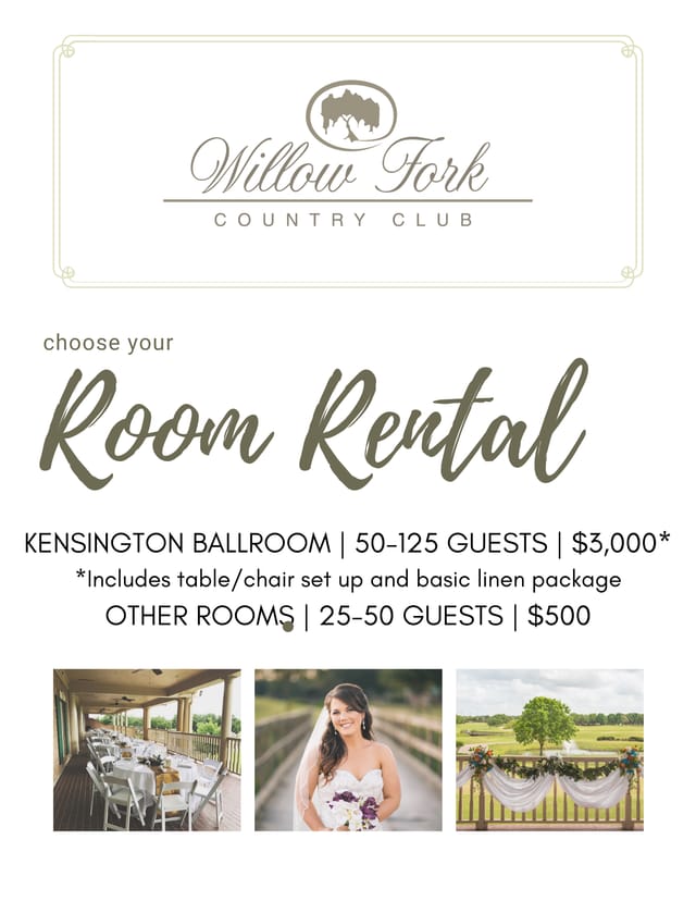 Elegant Kensington Ballroom at Willow Fork Country Club for weddings and private events.