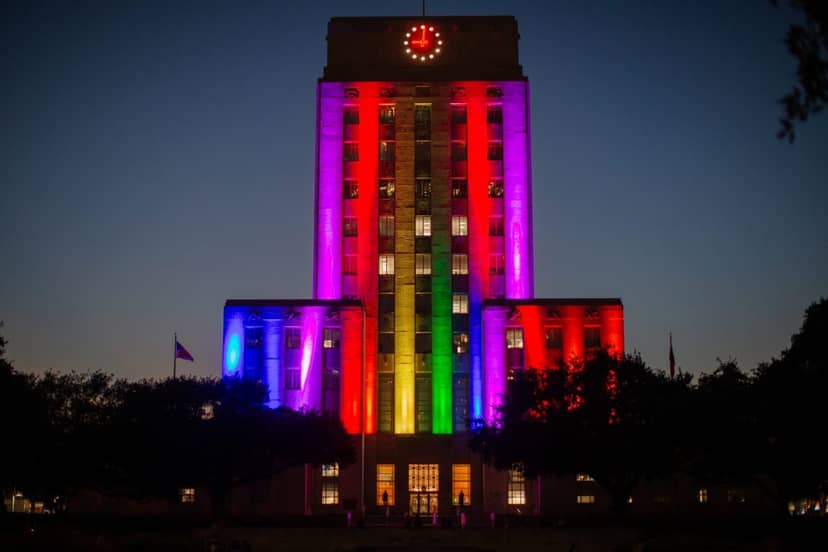 Tower of Light in Houston: vibrant rainbow colors for inclusive community events.