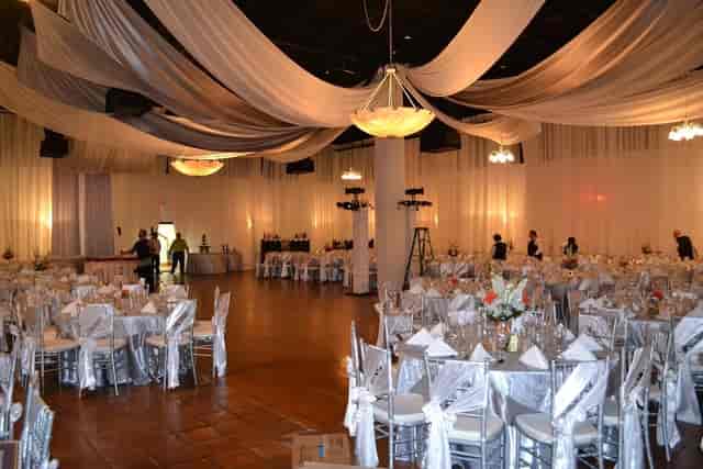Elegant Grande Ballroom in Houston with floral centerpieces for weddings and galas.