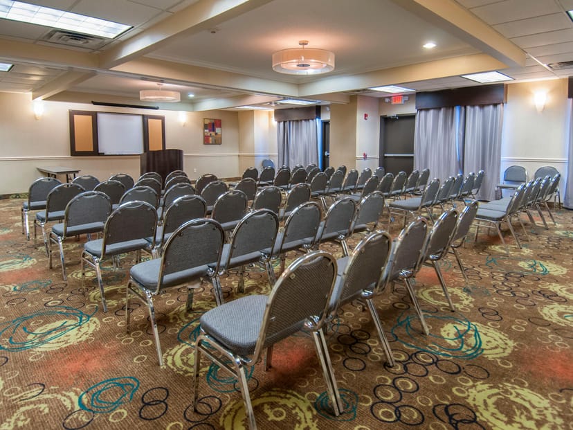 Sierra Club Houston Group meeting space with gray chairs for discussions and presentations.