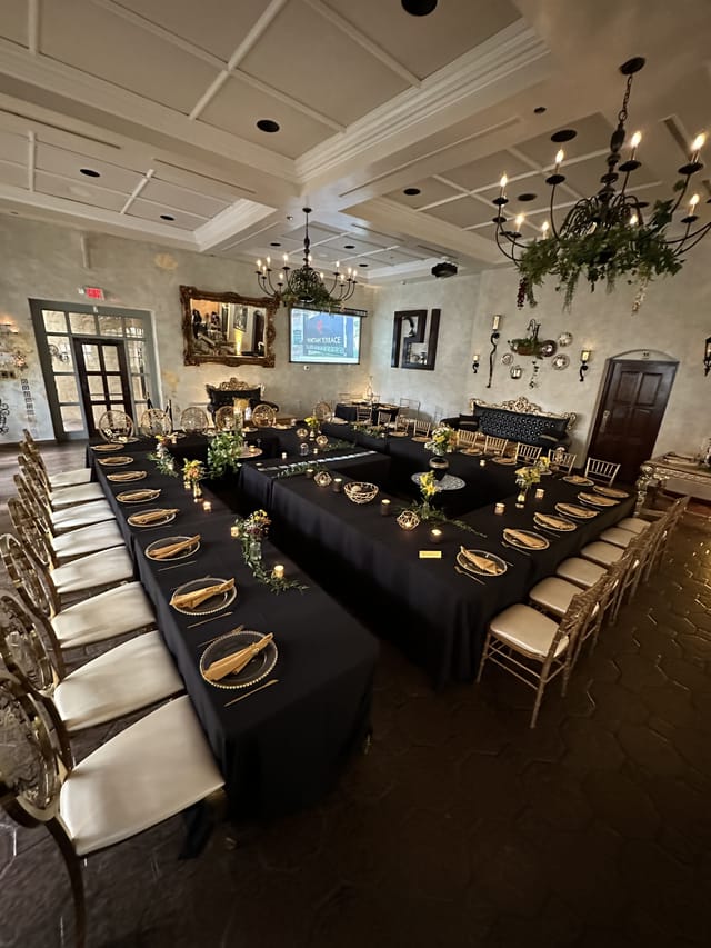 Indoor Venetian Reception Ballroom with U-shaped table, perfect for networking events and gatherings.