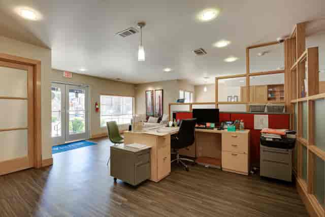 Modern reception area in The Mercury Dallas for events and meetings.