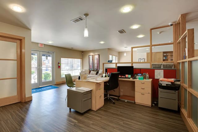 Modern reception area in The Mercury Dallas for events and meetings.