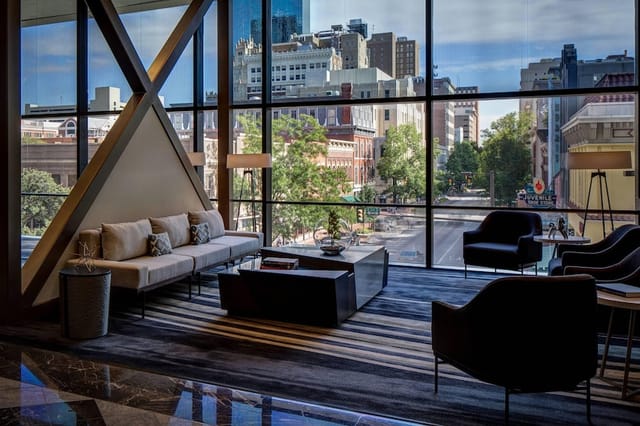 Modern lounge at Worthington Renaissance Fort Worth, ideal for networking events and conferences.