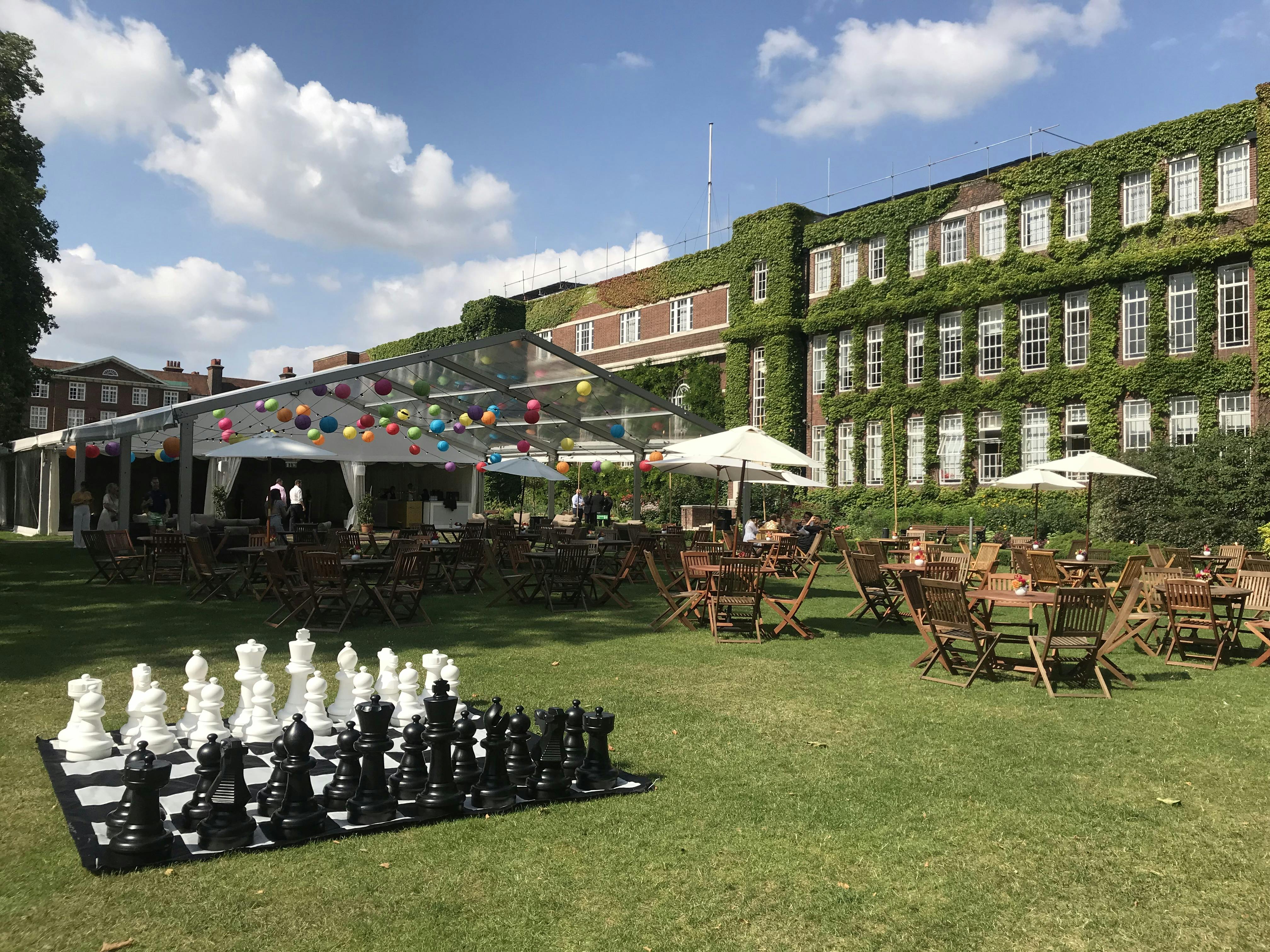 York Lawns outdoor event space with elegant tent, ideal for gatherings and networking.