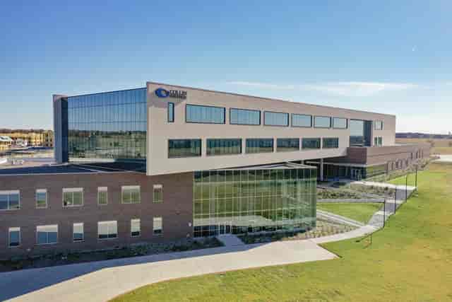 Modern conference room at Collin College with glass windows for corporate events.