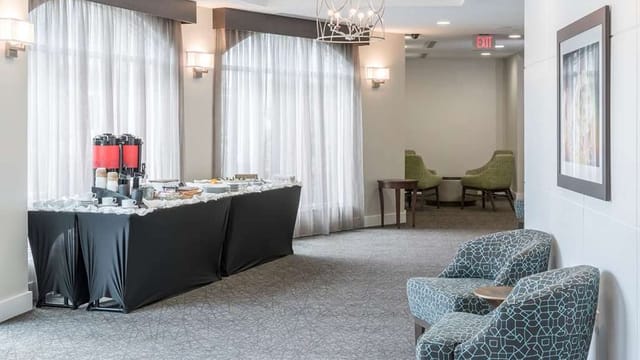 Meeting room at Hilton Garden Inn DFW, with refreshment station for networking events.